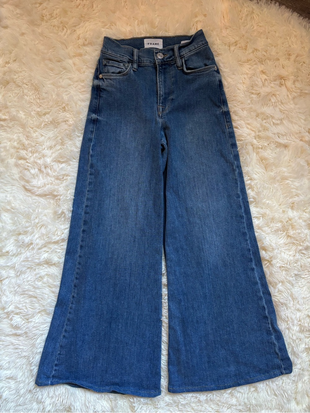 FRAME Le Palazzo Crop Jeans Wide Leg High Rise Raw Hem Size 24